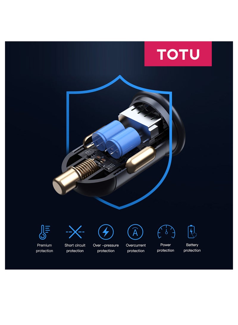 Totu 30W Car Charger Fast Charging Dual C Port Car Plug Adapter, Black - Image 4