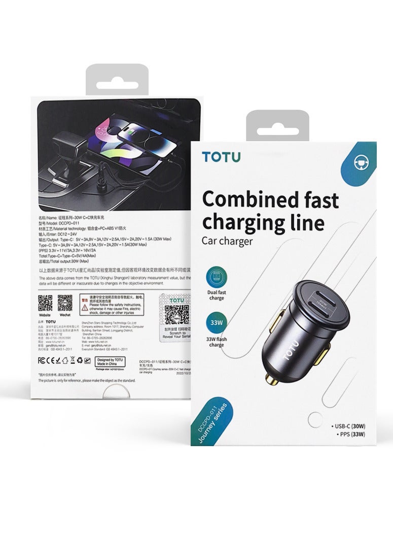 Totu 30W Car Charger Fast Charging Dual C Port Car Plug Adapter, Black - Image 5