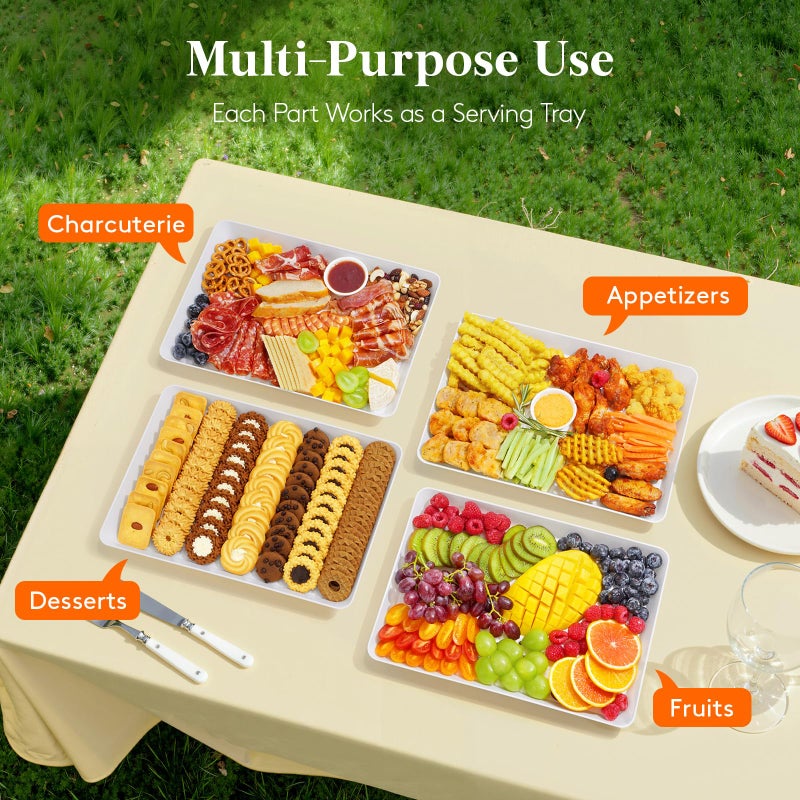 Lifewit Serving Tray for Party Supplies, Reusable Serving Platter for Catering, Snack, Fruit, Charcuterie, Appetizer, Plastic Food Trays, Hosting Essentials, BPA Free, White, 4 Pcs, Large(15" x 10") - Image 5
