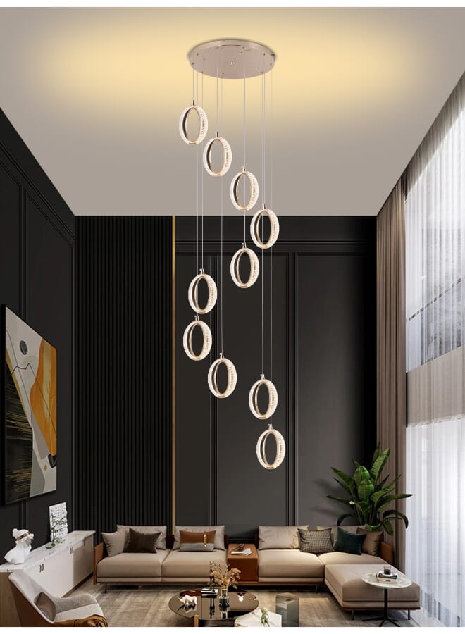 Best Power Modern LED Staircase Chandelier 6170-10 – 10-Lamp Hanging Light with 3 Lighting Levels – 50W Energy-Efficient Ceiling Light with 250cm Adjustable Length for Staircases, High Ceilings, and Modern Interiors - Image 1