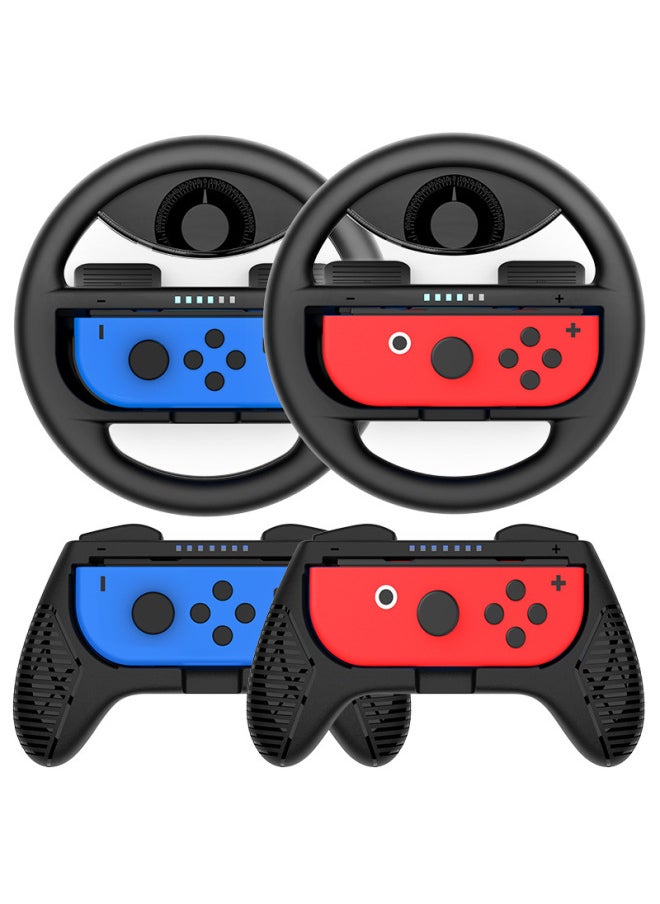 ماركة غير محددة ملحقات عجلة القيادة الخاصة بلعبة JOYCON من Wow Private Model بمقبض صغير يمين ويسار ملحقات سباق Nintendo Switch - لون المنتج: مقبض عجلة القيادة أسود عبوة من 4 قطع  - Image 1