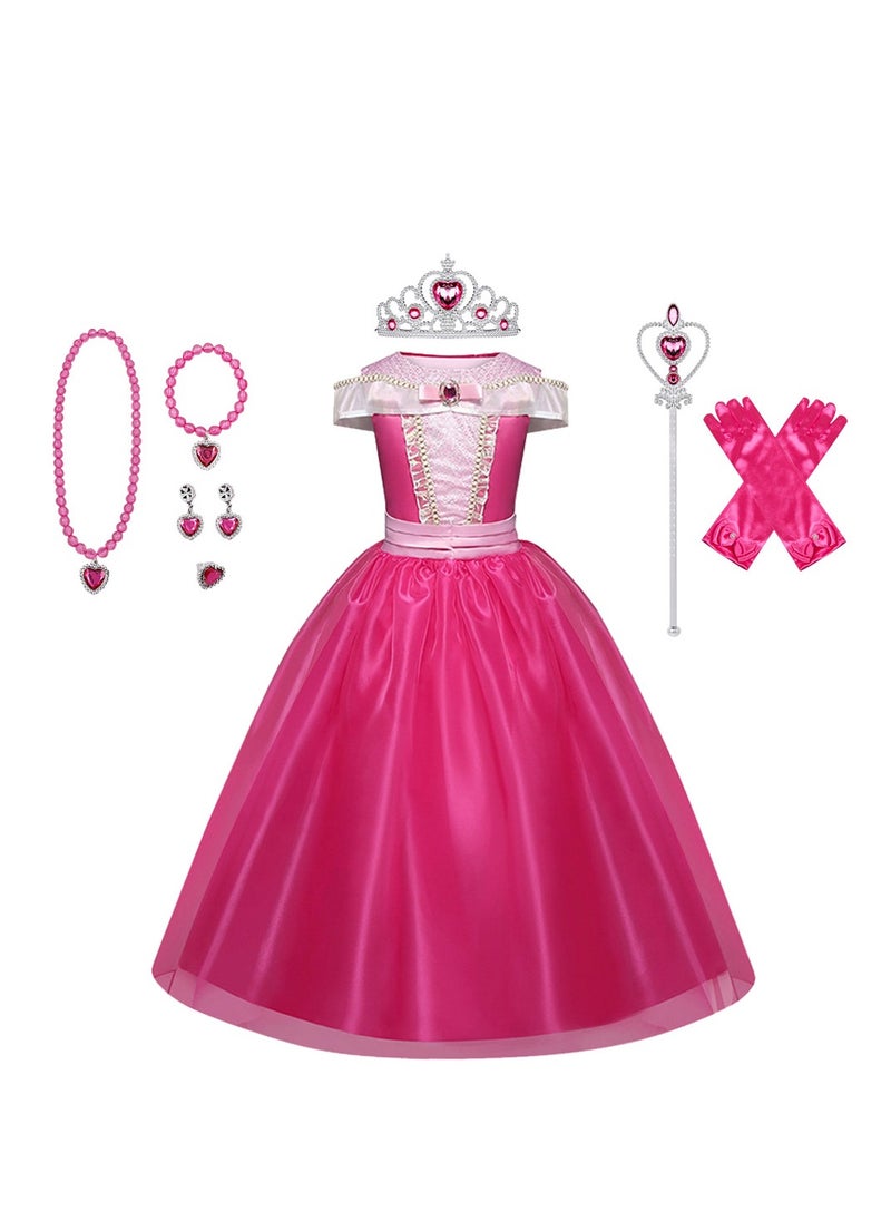 Beauenty 2024 Costumes for Girls Cosplay Princess Off Shoulder Long Princess Layered Outfits Clothes Dress Up for Little Girls 6-8Y With 7 Accessories (140cm)  - Image 1