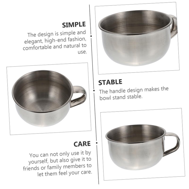 Stainless Steel Men Shaving Bowl With Handle Smooth Edge Silver Portable - Image 5