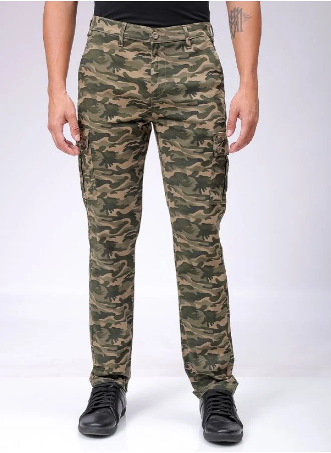 شركة المرآب الهندية Olive Camo Men Slim Fit Casual Camouflage Regular Cargo