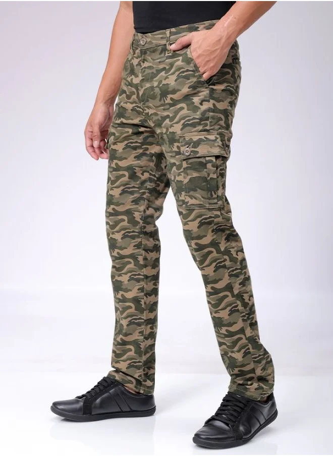 شركة المرآب الهندية Olive Camo Men Slim Fit Casual Camouflage Regular Cargo