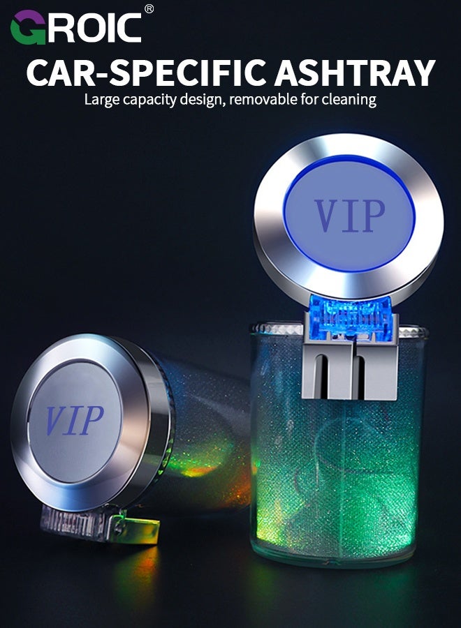 GROIC Car Ashtray, Dual-Use Hanging and Cup Holder Colorful Ashtray, Windproof Odor-Proof Vehicle Interior Accessory with Anti-Spill Design, Car Ashtray with LED  Lid, Mini Metal Bin, Small Garbage Can - Image 3