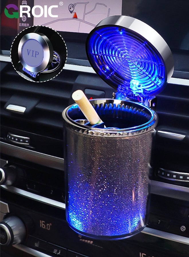GROIC Car Ashtray, Dual-Use Hanging and Cup Holder Colorful Ashtray, Windproof Odor-Proof Vehicle Interior Accessory with Anti-Spill Design, Car Ashtray with LED  Lid, Mini Metal Bin, Small Garbage Can - Image 1