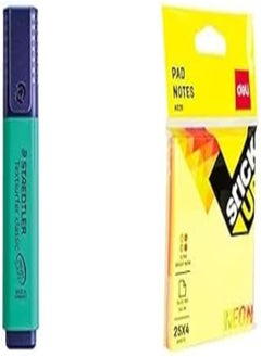 STAEDTLER Staedtler Textsurfer Classic 364-35 Highlighter - Turquoise + Deli, Stick Up, Sticky Notes, EA02602, ASST., 76×76mm 3''×3'' 4 * 25 sheets, (1 PCS) 