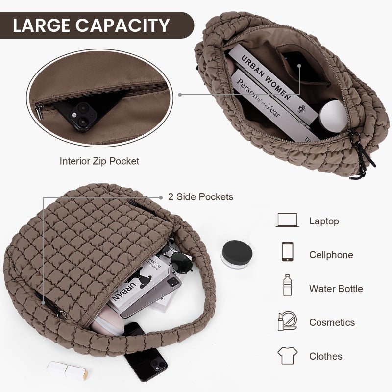 Juoxeepy Quilted Tote Bag Large Quilted Carryall Puffer Shoulder Bag Lightweight Puffy Padding Hobo Bags Puffy Bags - Image 4