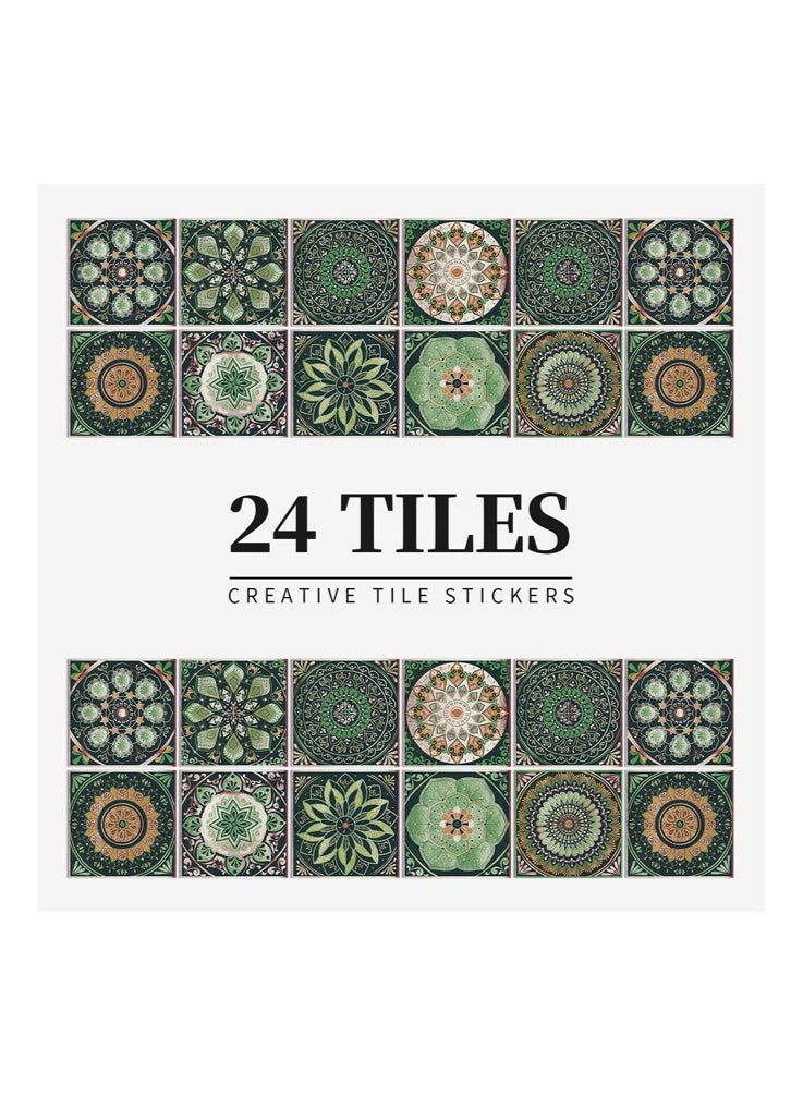 ملصقات بلاط ماندالا أوروبية، مجموعة واحدة من 24 قطعة من ملصقات الحائط ذاتية اللصق المصنوعة من مادة البولي فينيل كلوريد، بلاط زخرفي قابل للإزالة مقاوم للماء والزيت لظهر المطبخ والحمام وغرفة المعيشة بتصميم فسيفساء زهري عتيق - Image 3