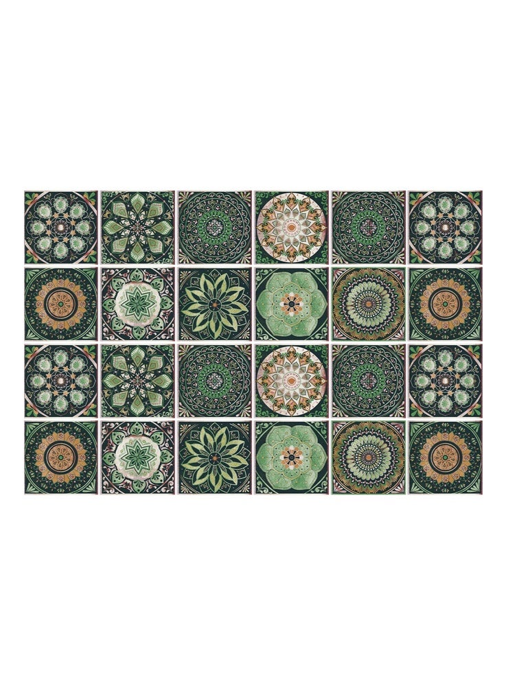 ملصقات بلاط ماندالا أوروبية، مجموعة واحدة من 24 قطعة من ملصقات الحائط ذاتية اللصق المصنوعة من مادة البولي فينيل كلوريد، بلاط زخرفي قابل للإزالة مقاوم للماء والزيت لظهر المطبخ والحمام وغرفة المعيشة بتصميم فسيفساء زهري عتيق - Image 1