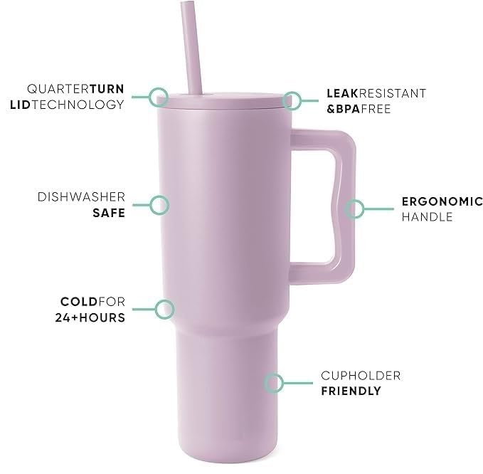 CYNVEXA Tumbler with lid and Straw 1200ML Cup Stainless Steel Vacuum Insulated Tumbler for Water, Iced Tea or Coffee 1.2L Office Gym Travelling (40 - Oz - Lavender Mist) - Image 4