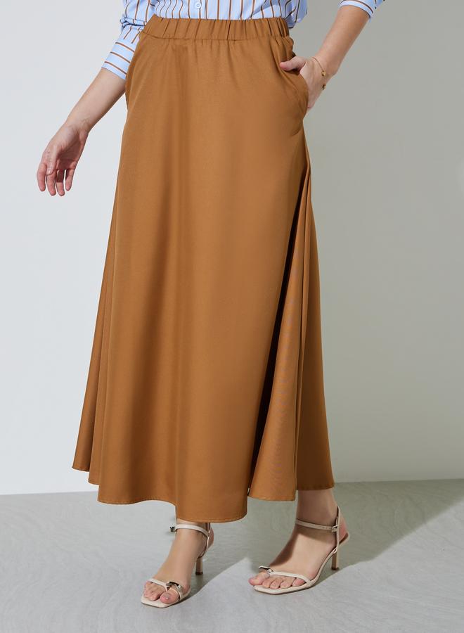 Styli Brown Solid Pocket Detail A-Line Maxi Skirt - Image 2