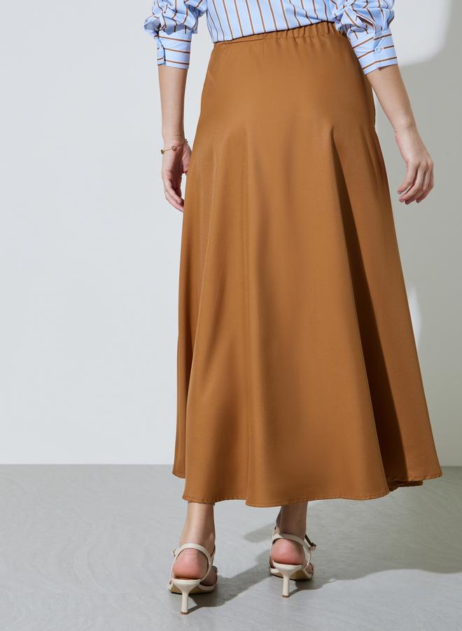 Styli Brown Solid Pocket Detail A-Line Maxi Skirt - Image 4