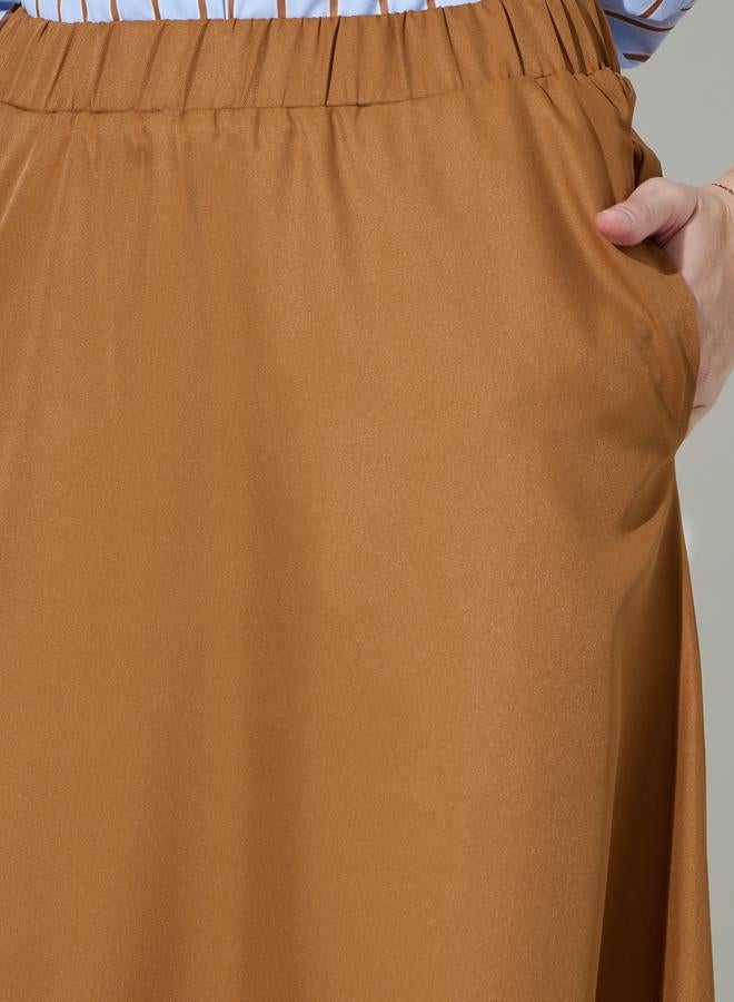 Styli Brown Solid Pocket Detail A-Line Maxi Skirt - Image 3