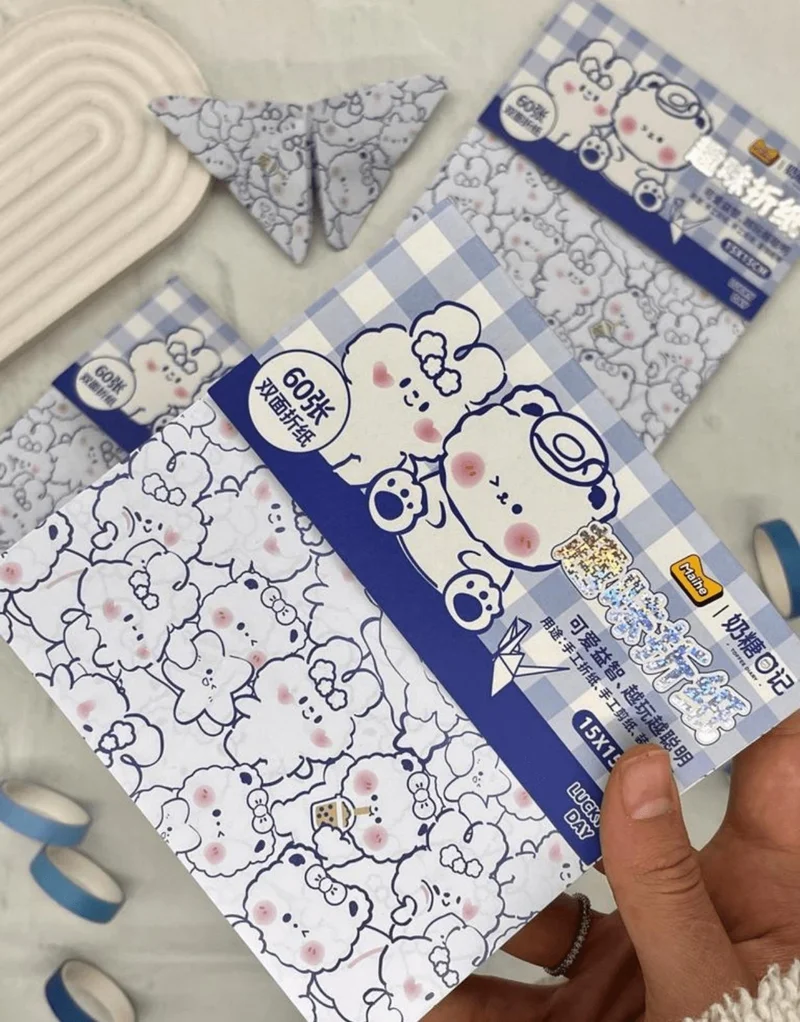كاغيت جيمي دوكان Paper Ship Shop Cute Rabbit and Bear Pattern Origami Paper White Color Paper Folding Art Bullet Journal