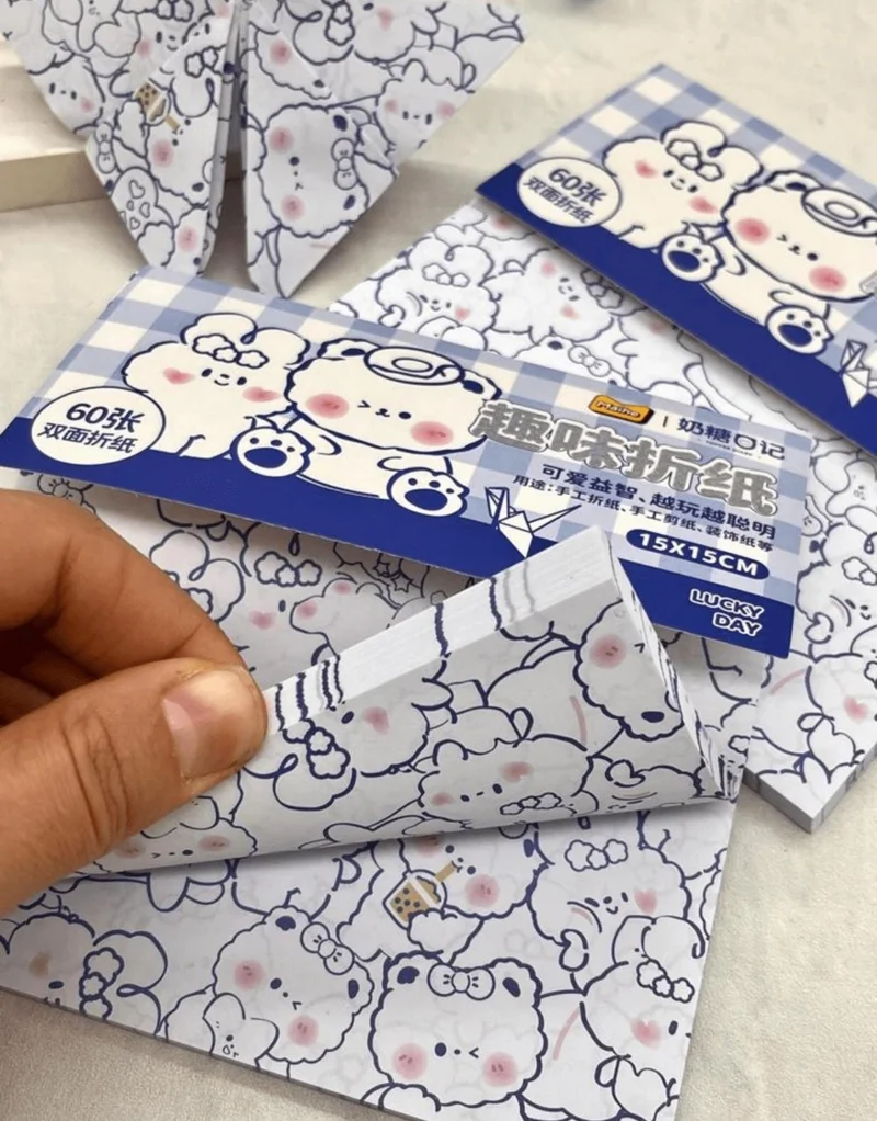 كاغيت جيمي دوكان Paper Ship Shop Cute Rabbit and Bear Pattern Origami Paper White Color Paper Folding Art Bullet Journal