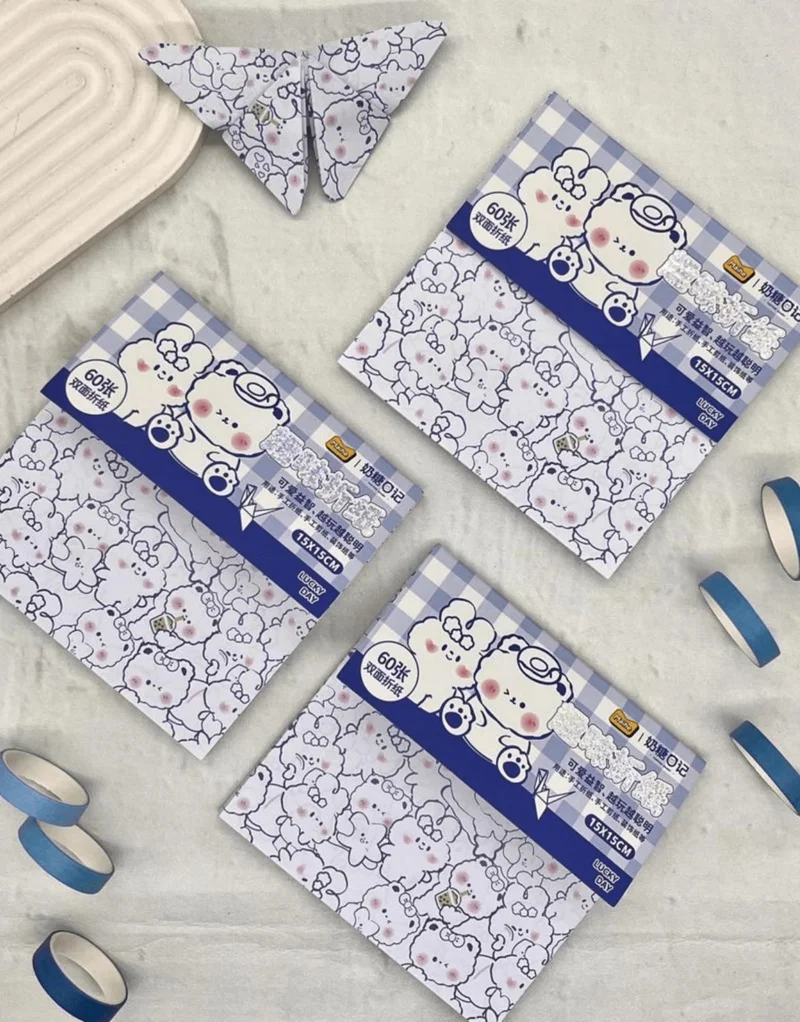 كاغيت جيمي دوكان Paper Ship Shop Cute Rabbit and Bear Pattern Origami Paper White Color Paper Folding Art Bullet Journal