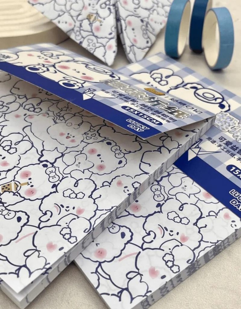 كاغيت جيمي دوكان Paper Ship Shop Cute Rabbit and Bear Pattern Origami Paper White Color Paper Folding Art Bullet Journal
