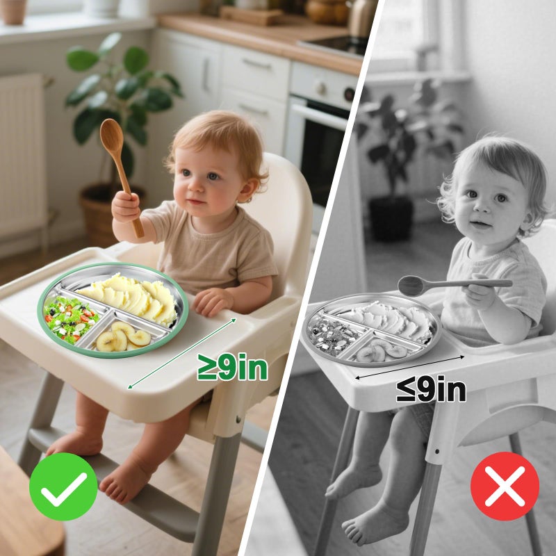 BUSOHA 2 Pack Stainless Steel Kids Plate with Suction - 9â€ Divided Toddler Baby Plates with Silicone Sleeves Non-Slip 2-in-1 Anti Breakage Metal Toddler Bowls Microwave Dishwasher Safe - Image 4