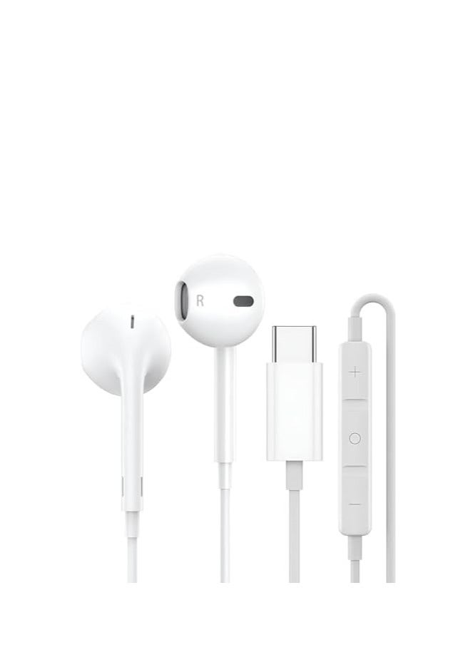 سماعات راس مع وصلة USB C تحكم في مستوى الصوت وميكروفون لايفون دايركت - ابيض (نوع سي)، داخل الأذن