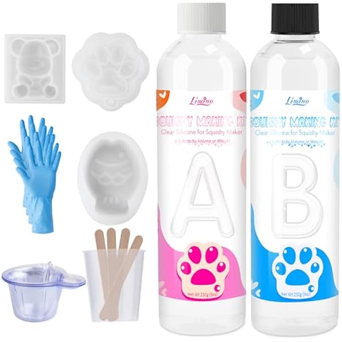 Limino Transparent Liquid Silicone for Taba Squishy Kit - 18oz 1:1 Ratio Mixed Super Soft Silicone Rubber for Squishies Making, Perfect DIY Stress Relief Gift Making Kit for Squishy Maker, Bear, Cat's Paw - Image 1
