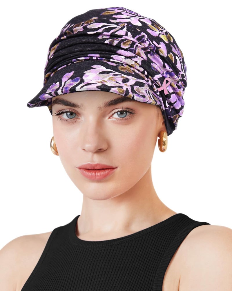 Awefeel Breast Cancer Hats for Women Chemo Turbans Purple Black - Image 1