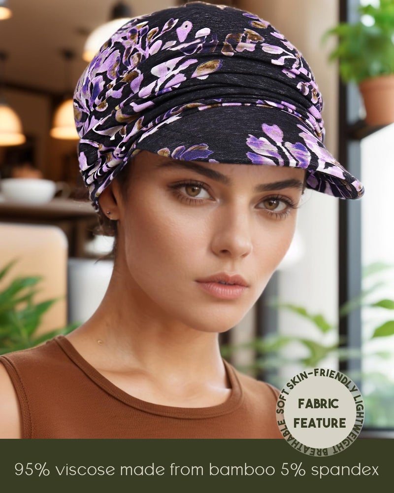 Awefeel Breast Cancer Hats for Women Chemo Turbans Purple Black - Image 3
