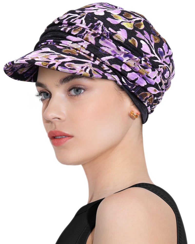 Awefeel Breast Cancer Hats for Women Chemo Turbans Purple Black - Image 5