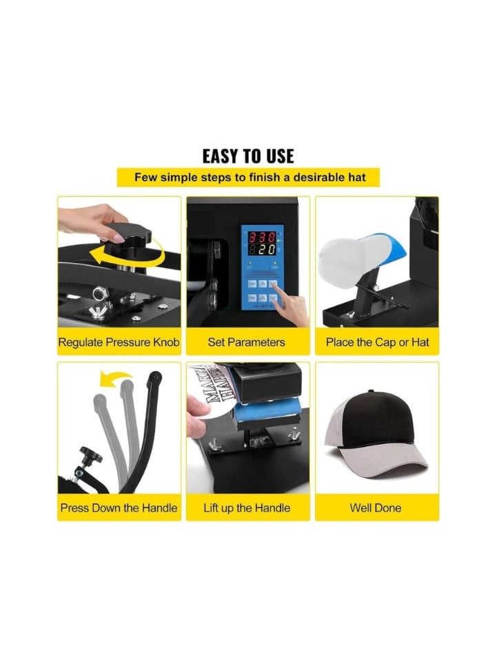 Kalon - Cap Heat Press Machine, sublimation caps prints caps igital Lcd Display Cap  Printing Machine Digital LCD Timer and Temperature Control (600W) - Image 1