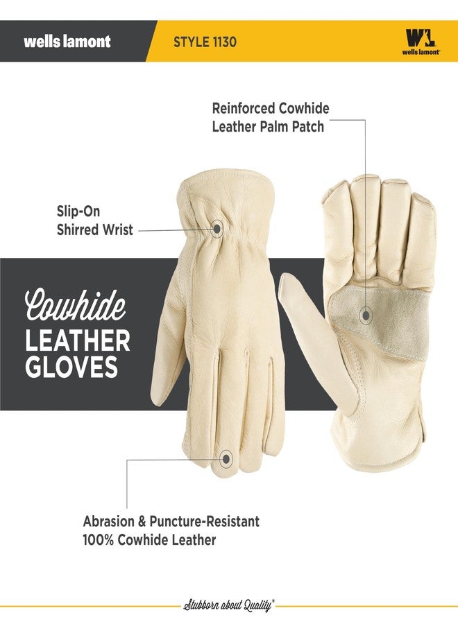 WELLS LAMONT Leather Work Gloves with Reinforced Palm, DIY, Yardwork, Construction, Motorcycle, X-Large (1130XL), Tan White - Image 3