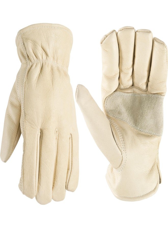 WELLS LAMONT Leather Work Gloves with Reinforced Palm, DIY, Yardwork, Construction, Motorcycle, X-Large (1130XL), Tan White - Image 1