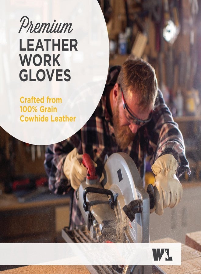 WELLS LAMONT Leather Work Gloves with Reinforced Palm, DIY, Yardwork, Construction, Motorcycle, X-Large (1130XL), Tan White - Image 2
