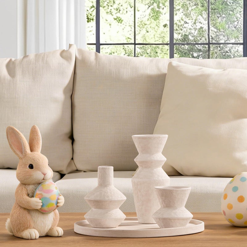 Vanselia Ceramic Vase Home Table Decor - White Flower Vase Set of 3 Living Room Kitchen Decorations Farmhouse Modern Rustic Vases Decorative Centerpiece for Shelf Bedroom Office Bathroom Dining Coffee Desk - Image 5