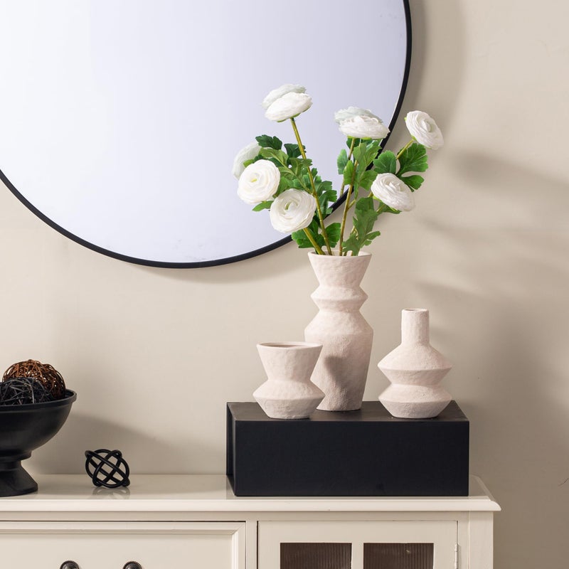 Vanselia Ceramic Vase Home Table Decor - White Flower Vase Set of 3 Living Room Kitchen Decorations Farmhouse Modern Rustic Vases Decorative Centerpiece for Shelf Bedroom Office Bathroom Dining Coffee Desk - Image 3