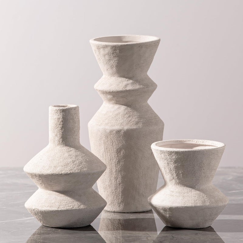 Vanselia Ceramic Vase Home Table Decor - White Flower Vase Set of 3 Living Room Kitchen Decorations Farmhouse Modern Rustic Vases Decorative Centerpiece for Shelf Bedroom Office Bathroom Dining Coffee Desk - Image 1