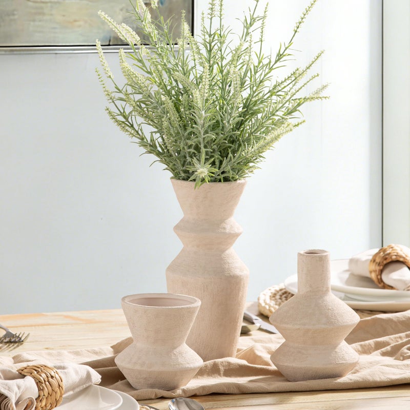 Vanselia Ceramic Vase Home Table Decor - White Flower Vase Set of 3 Living Room Kitchen Decorations Farmhouse Modern Rustic Vases Decorative Centerpiece for Shelf Bedroom Office Bathroom Dining Coffee Desk - Image 4