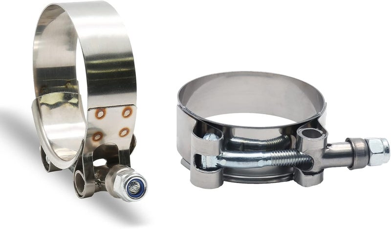 Jersvimc 2Pcs 2 Inch T-Bolt Hose Clamps for Range 57-65mm, Stainless Steel T Clamp Adjustable Turbo Clamps Intercooler Hose Clamp for 2" ID - Image 1