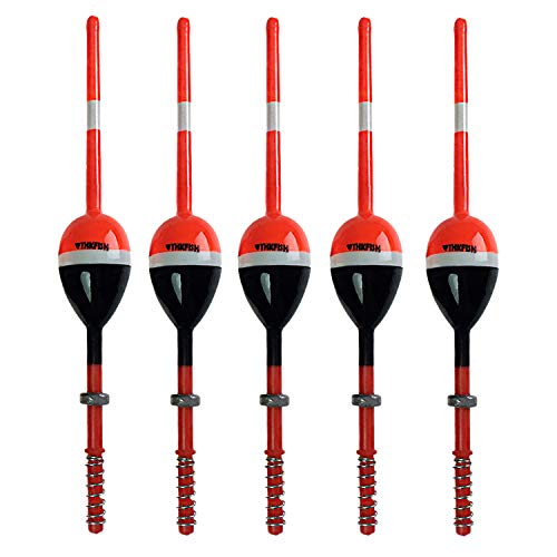 THKFISH Fishing Floats and Bobbers - Balsa Wood Spring Bobbers With Oval Slip for Crappie Panfish Walleyes - Fixed 1.25"X0.75"X6" 5pcs - Image 1