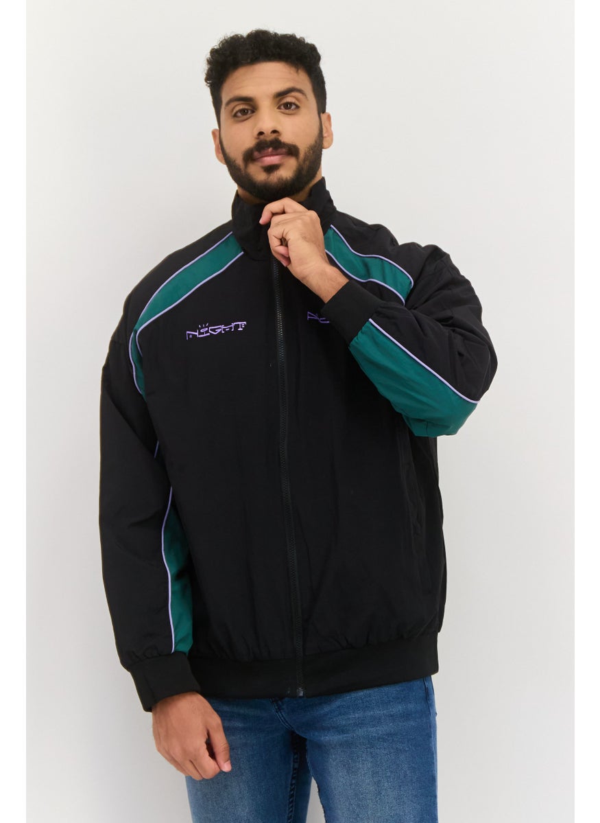 Night Addict Men Brand Logo Windbreaker Jacket, Black Combo  - Image 1