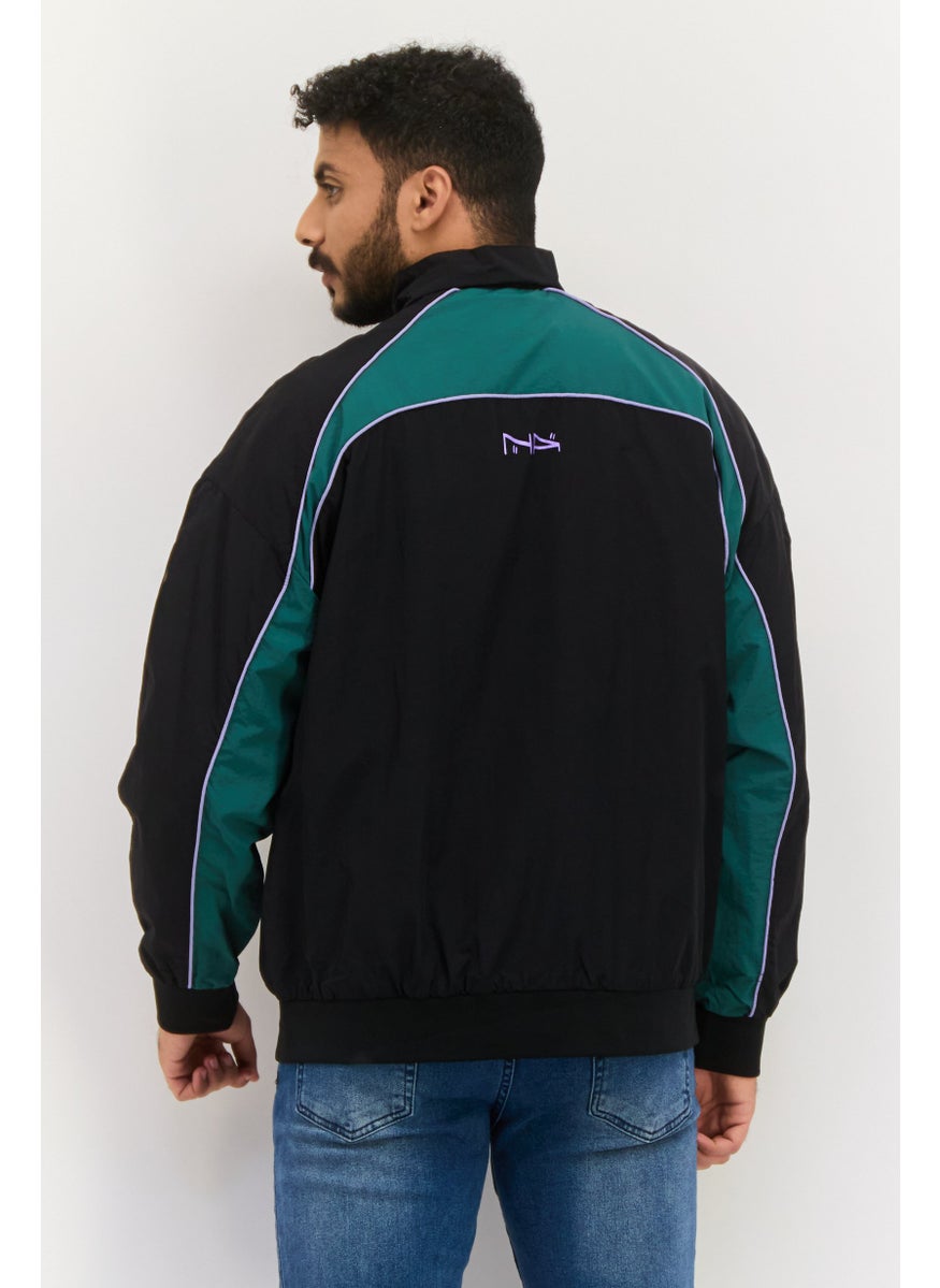 Night Addict Men Brand Logo Windbreaker Jacket, Black Combo  - Image 3