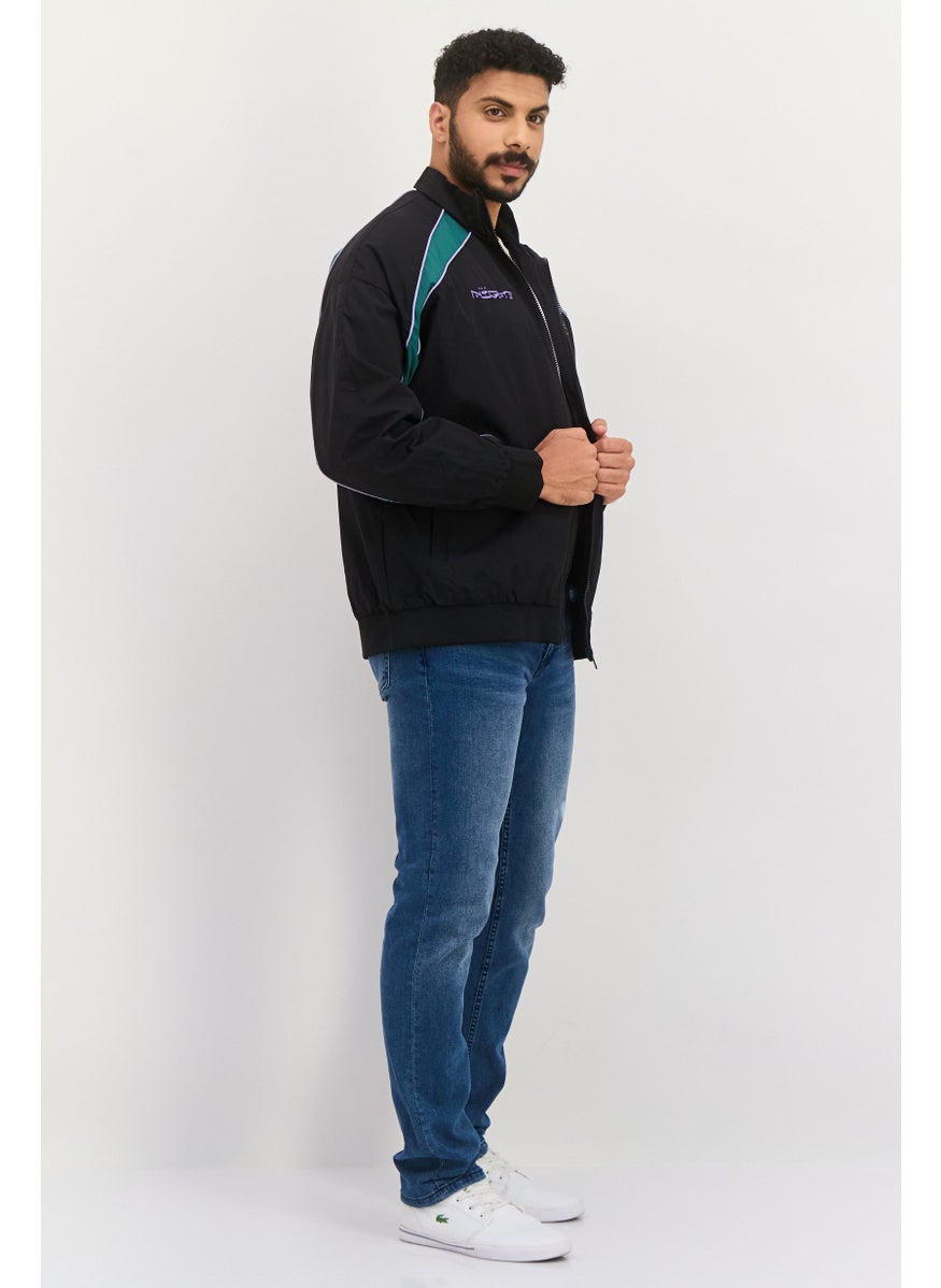 Night Addict Men Brand Logo Windbreaker Jacket, Black Combo  - Image 2