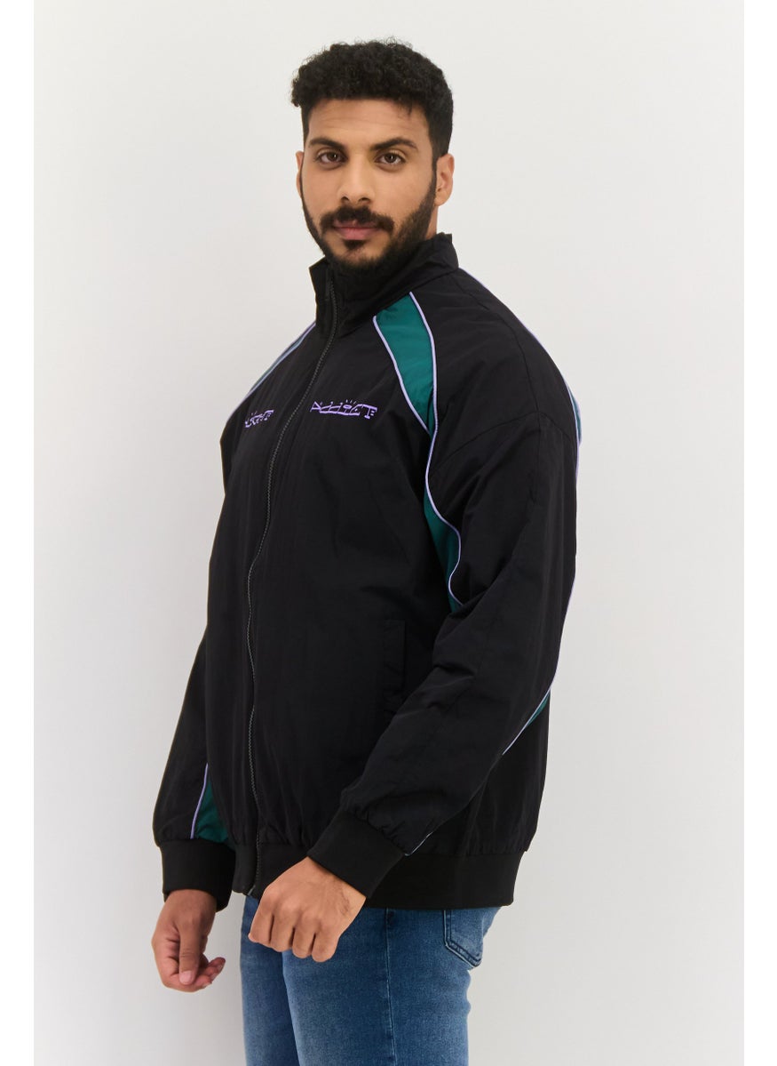 Night Addict Men Brand Logo Windbreaker Jacket, Black Combo  - Image 4