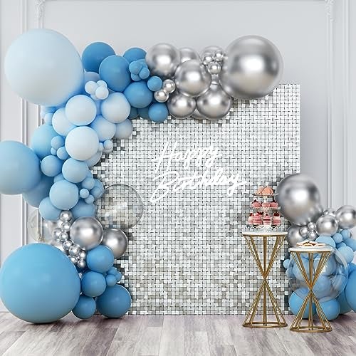 Kate Shimmer Wall Backdrop Silver Square Sequin Wall Panel Backdrop Decor for Wedding, Anniversary, Birthday, Party, 24 Panels - Image 1