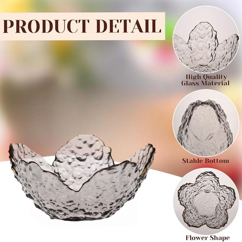 Kuber Industries Sakura Shaped Glass Bowl for Home Kitchen & Restaurants | Crockery Bowls for Snacks, Dry Fruits, Desserts, Ice Cream, Custard, Sheer Khurma & Fruit Salad | Grey - Image 4