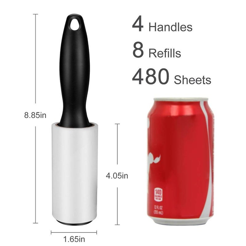480 Sheet Extra Sticky Lint Roller - Pet Hair Remover for Clothes - 4 Handles + 8 Refills Pack - Image 1