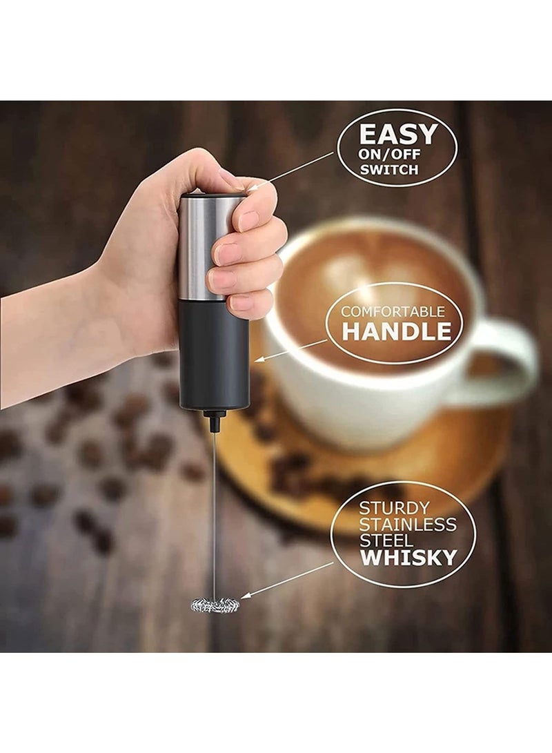 Electric Milk Frother, Handheld Electric Milk Frother Battery Operated, Stainless Steel Beverage Mixer, Mini Blender for Coffee, Smoothie, Latte, Matcha, Hot Chocolate