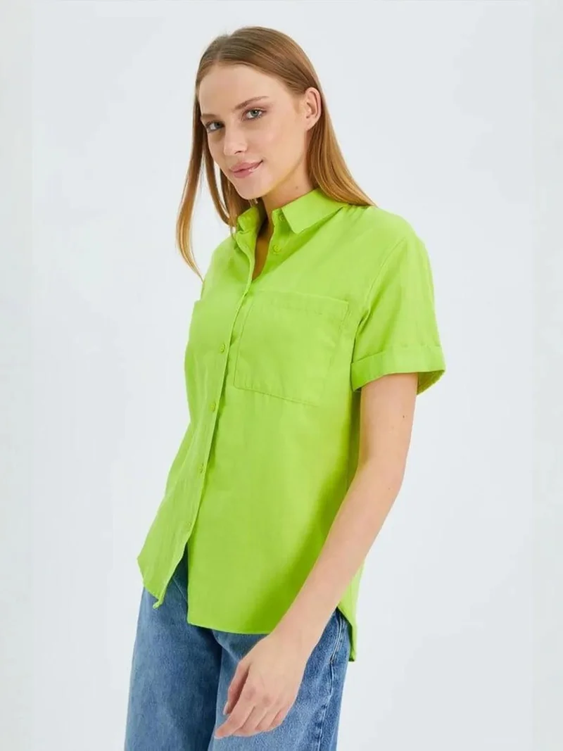 MixRay Forest Green MIXRAY Short Sleeve Shirt with Pockets for Women | Best Price UAE