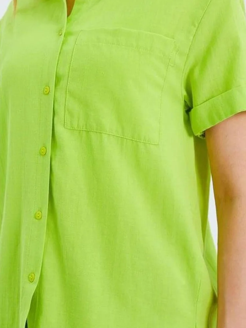 MixRay Forest Green MIXRAY Short Sleeve Shirt with Pockets for Women | Best Price UAE
