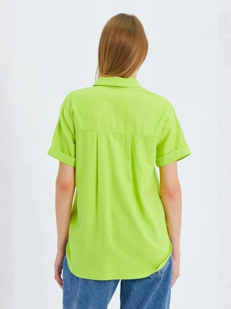 Mixray Forest Green MIXRAY Short Sleeve Shirt with Pockets for Women | Best Price UAE